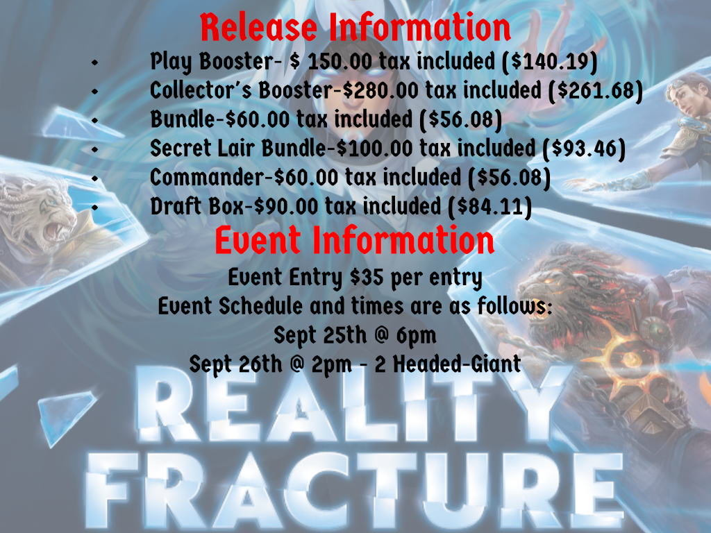 Reality Fracture Prerelease and Release Information