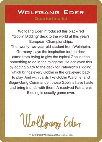 Wolfgang Eder Bio [World Championship Decks 2003]