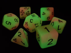 Old School Dice 7 set Glow Dice - Orange & Yellow