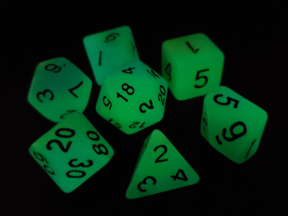 Old School Dice 7 set Glow Dice - Green & Blue