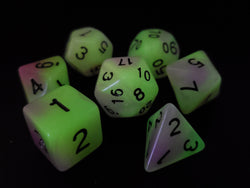 Old School Dice 7 set Glow Dice - Yellow & Purple