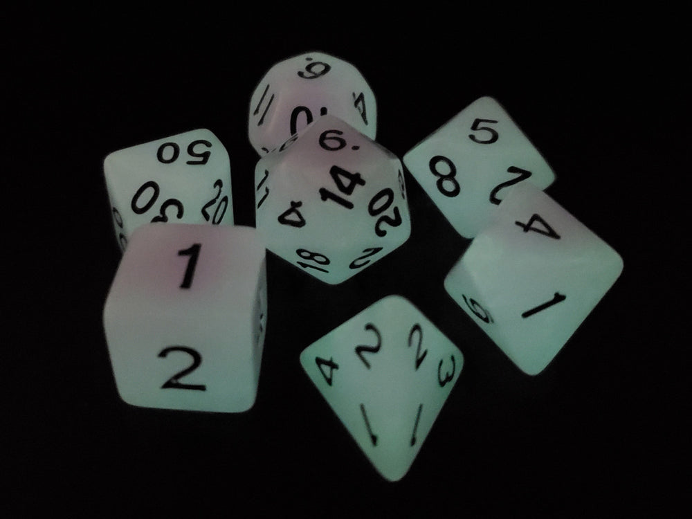 Old School Dice 7 set Glow Dice - Purple