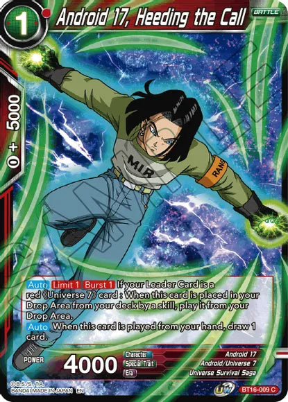 Android 17, Heeding the Call (BT16-009) [Realm of the Gods] | Gauntlet Hobbies - Angola