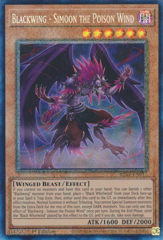 Blackwing - Simoon the Poison Wind [RA01-EN012] Prismatic Collector's Rare | Gauntlet Hobbies - Angola