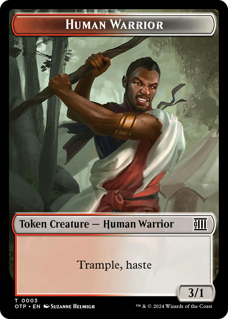 Human Warrior // Plot Double-Sided Token [Outlaws of Thunder Junction: Breaking News Tokens] | Gauntlet Hobbies - Angola
