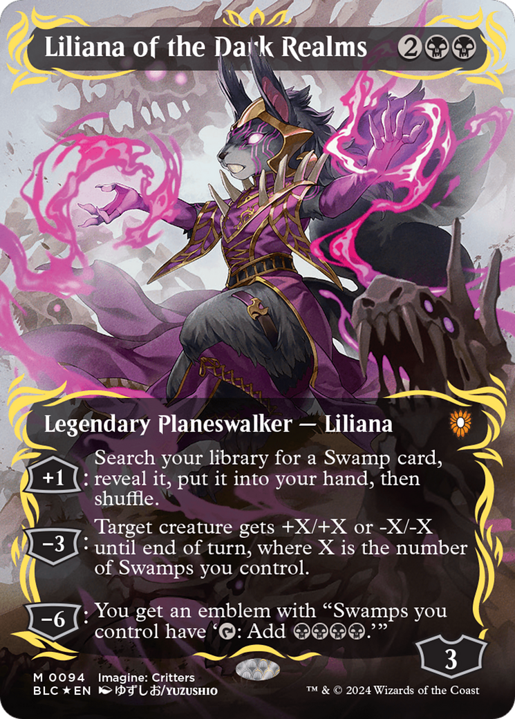 Liliana of the Dark Realms (Borderless) (Raised Foil) [Bloomburrow Commander] | Gauntlet Hobbies - Angola
