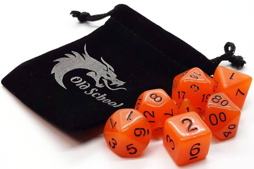 Old School Dice 7 set Glow Dice - Orange