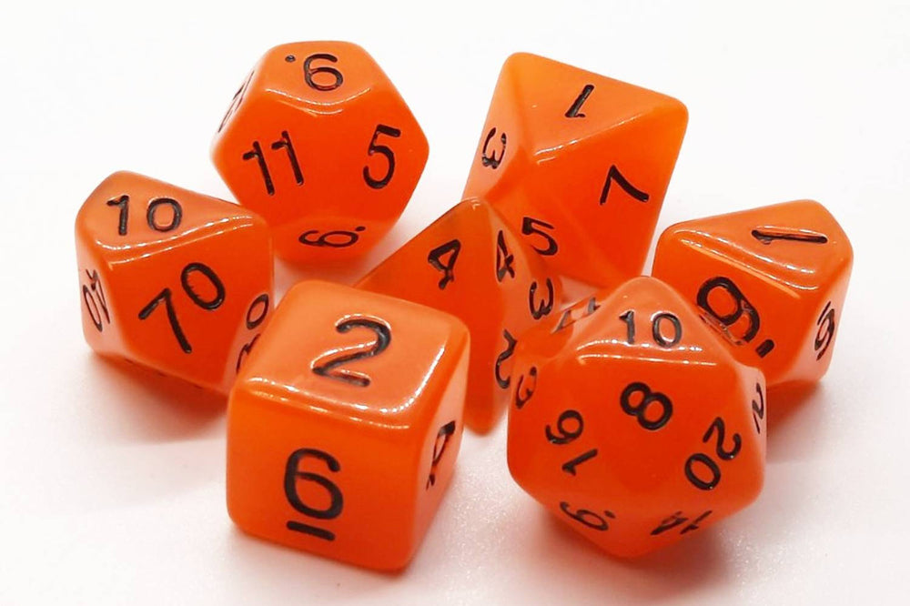 Old School Dice 7 set Glow Dice - Orange