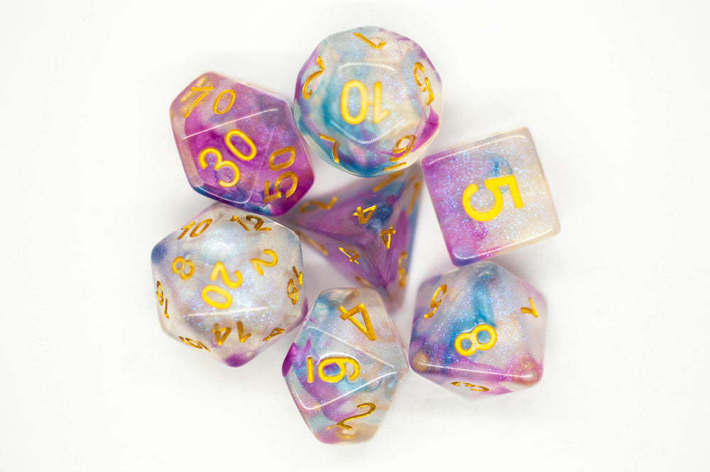 Old School Dice 7 set Luminous - Violent Storm