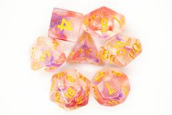 Old School Dice 7 set Luminous - Red Ruby