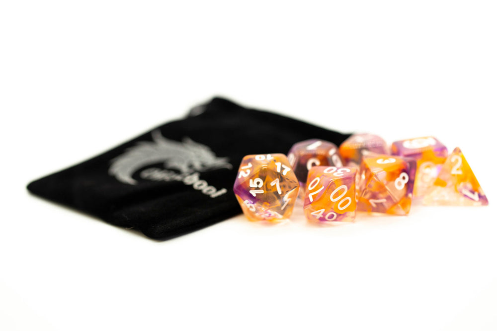 Old School Dice 7 set Nebula - Purple & Orange