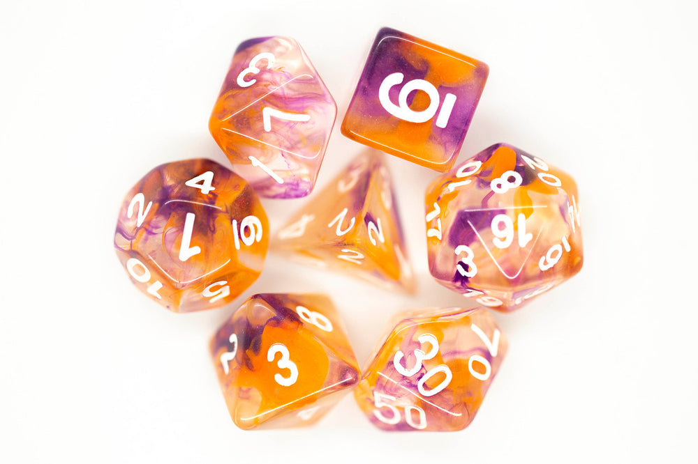 Old School Dice 7 set Nebula - Purple & Orange