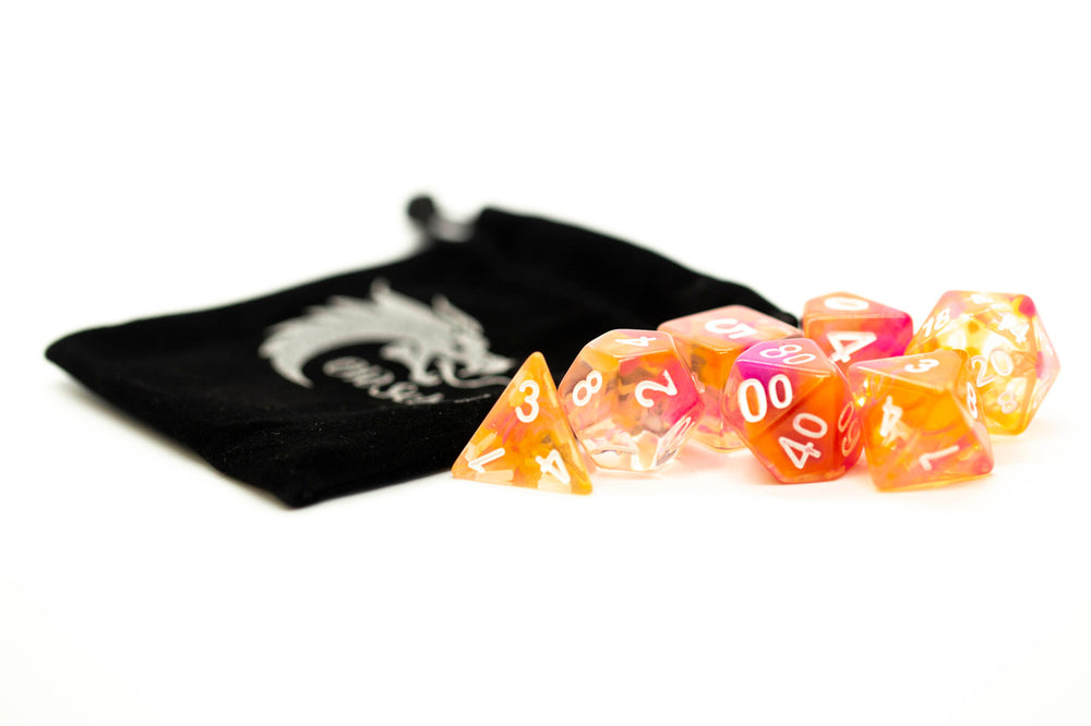 Old School Dice 7 set Nebula - Orange & Pink