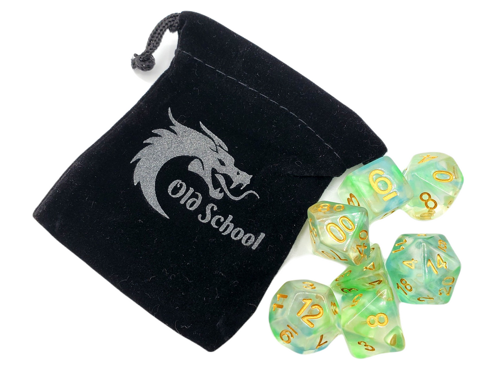 Old School Dice 7 set Nebula - Blue & Green