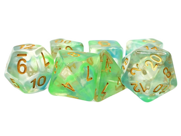 Old School Dice 7 set Nebula - Blue & Green