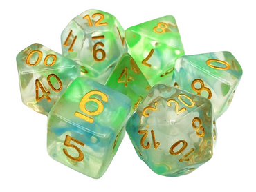 Old School Dice 7 set Nebula - Blue & Green