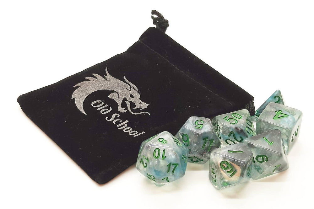 Old School Dice 7 set Luminous - Blue Moon