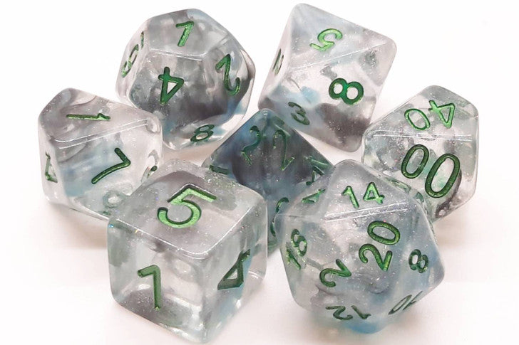 Old School Dice 7 set Luminous - Blue Moon