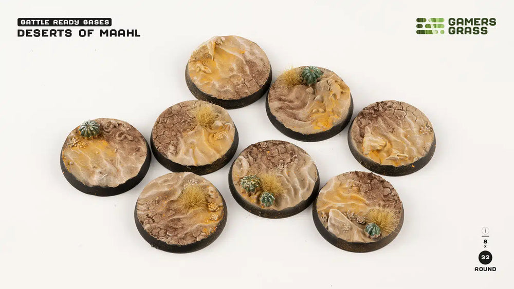 GamersGrass Battle Ready Bases: Deserts of Maahl - Round 32mm