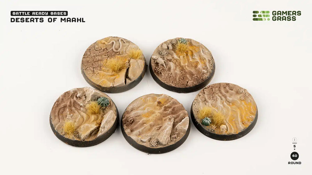 GamersGrass Battle Ready Bases: Deserts of Maahl - Round 40mm