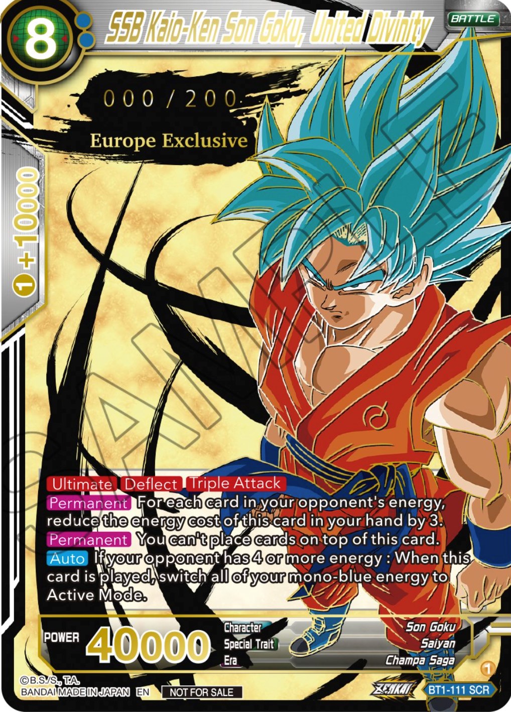 SSB Kaio-Ken Son Goku, United Divinity (European Zenkai Cup Top 16) (Serial Numbered) (BT1-111) [Tournament Promotion Cards] | Gauntlet Hobbies - Angola