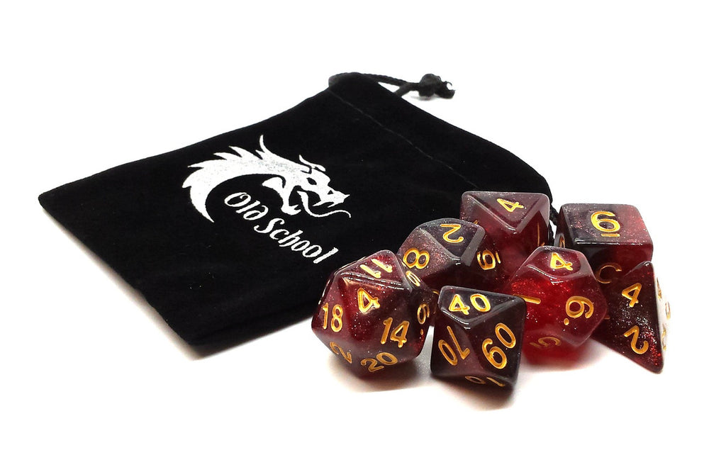 Old School Dice 7 set Galaxy - Red & Black