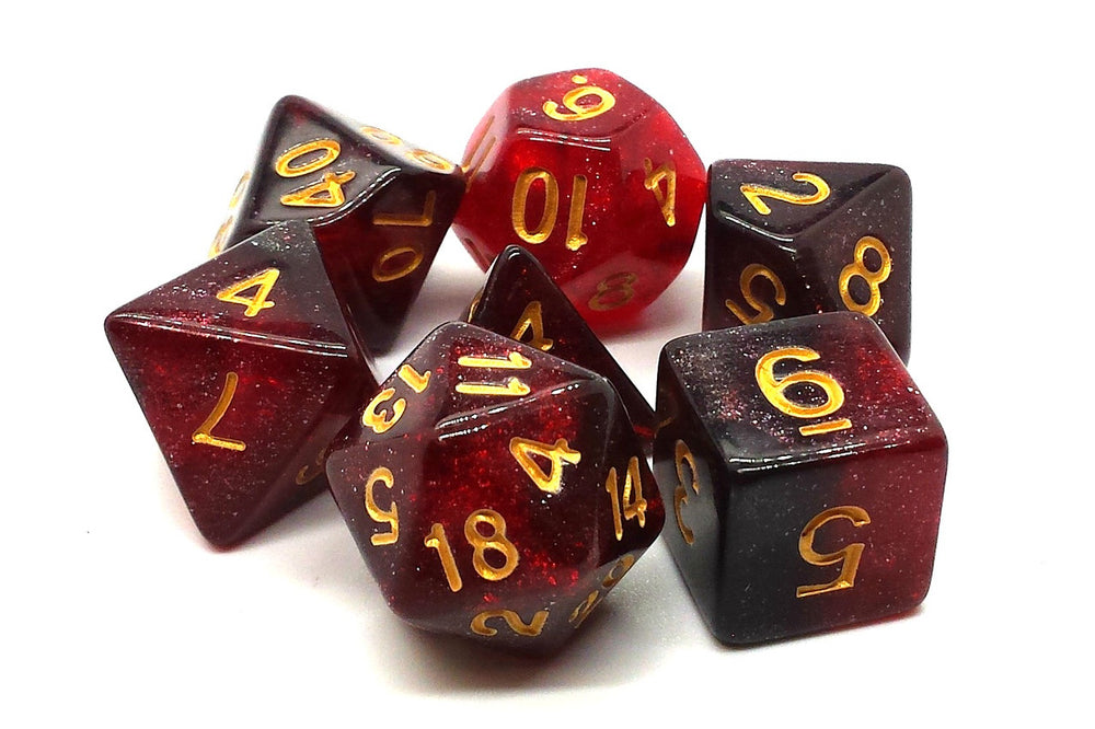 Old School Dice 7 set Galaxy - Red & Black