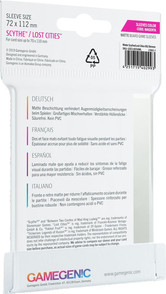 Gamegenic Board Game Sleeves Matte - Scythe / Lost Cities 72 x 112mm 60ct