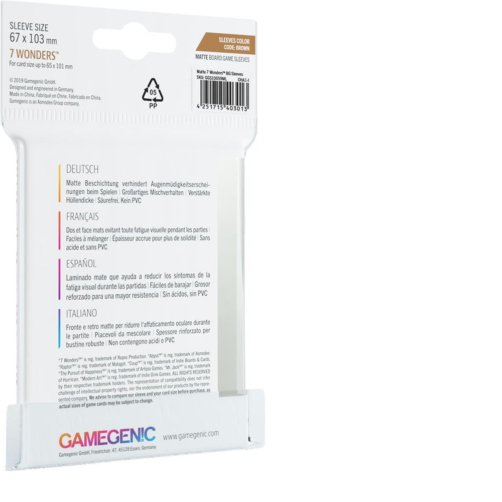 Gamegenic Board Game Sleeves Matte - 7 Wonders 67 x 103mm 80ct