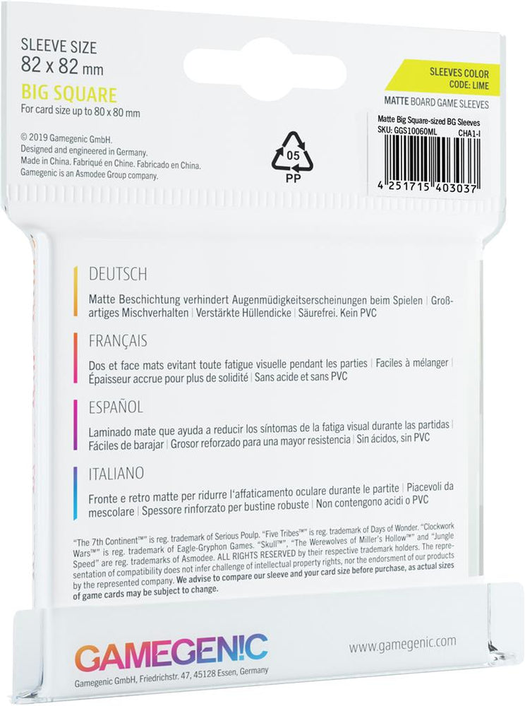 Gamegenic Board Game Sleeves Matte - Big Square 82 x 82mm 50ct