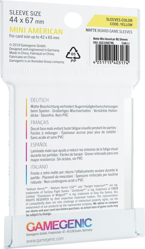 Gamegenic Board Game Sleeves Matte - Mini American 44 x 67mm 50ct