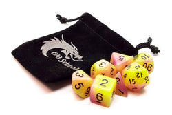 Old School Dice 7 set Glow Dice - Yellow & Purple