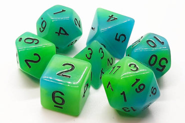 Old School Dice 7 set Glow Dice - Green & Blue