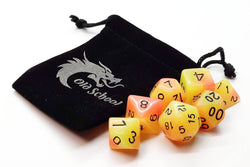 Old School Dice 7 set Glow Dice - Orange & Yellow