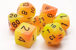 Old School Dice 7 set Glow Dice - Orange & Yellow