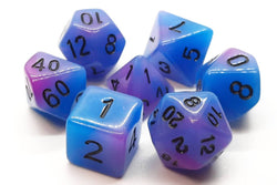 Old School Dice 7 set Glow Dice - Blue & Purple