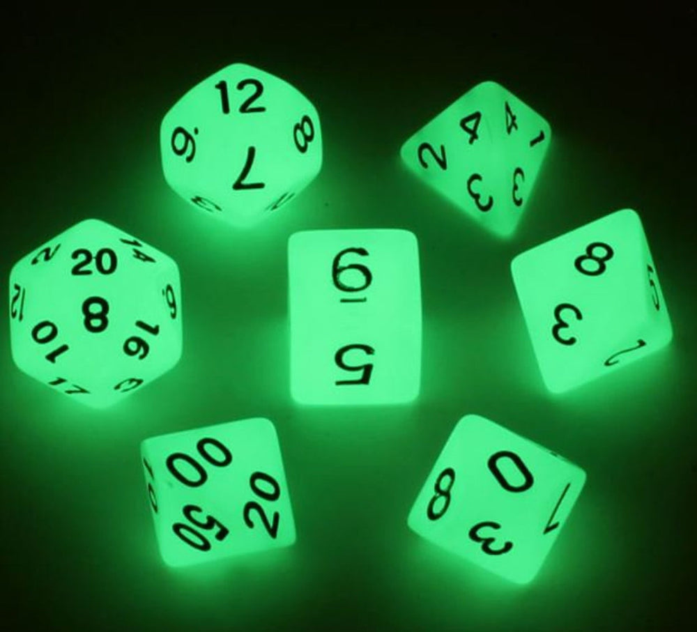 Old School Dice 7 set Glow Dice - Grey