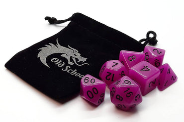 Old School Dice 7 set Glow Dice - Purple