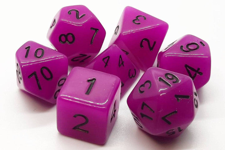 Old School Dice 7 set Glow Dice - Purple