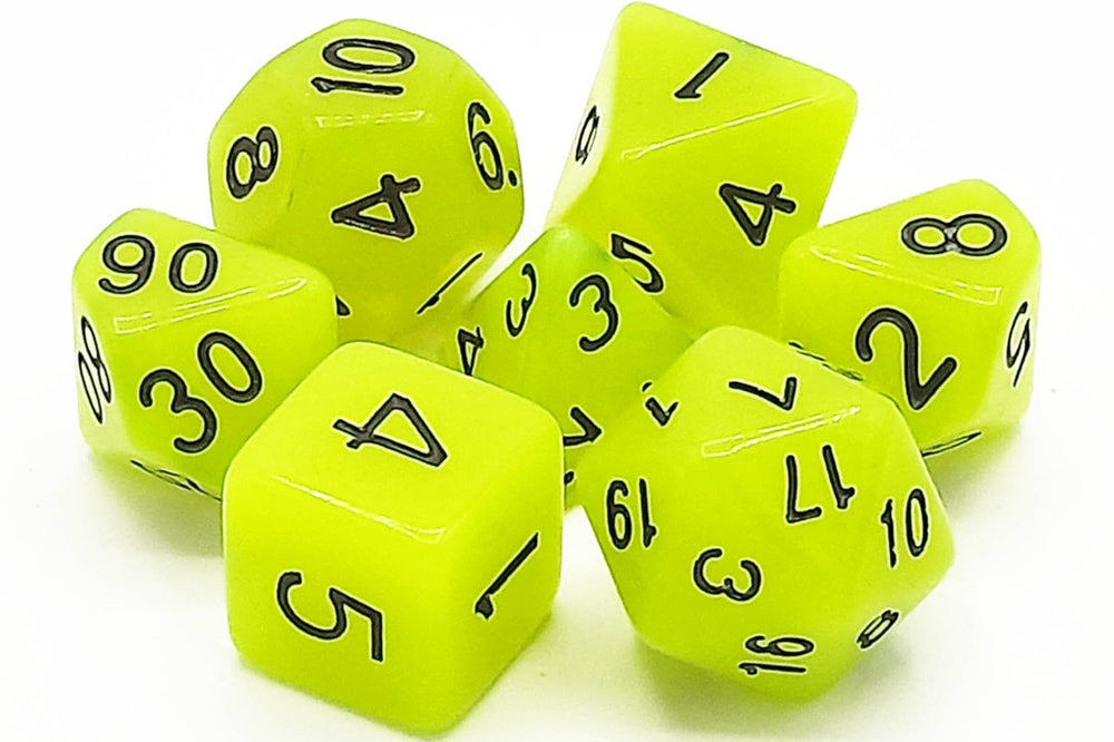 Old School Dice 7 set Glow Dice - Yellow