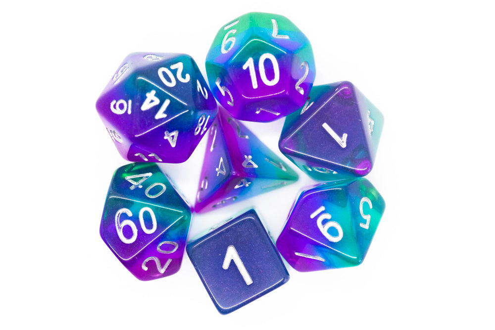 Old School Dice 7 set Gradient - Translucent Blue Aurora