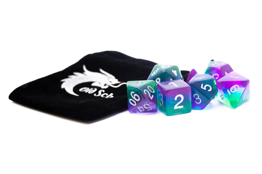 Old School Dice 7 set Gradient - Translucent Blue Aurora