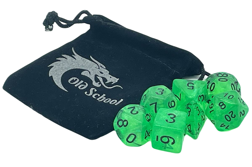 Old School Dice 7 set Galaxy - Green Shimmer