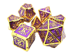 Old School 7 Piece DnD RPG Metal Dice Set: Knights of the Round Table - Purple w/ Gold