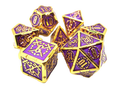 Old School 7 Piece DnD RPG Metal Dice Set: Knights of the Round Table - Purple w/ Gold | Gauntlet Hobbies - Angola