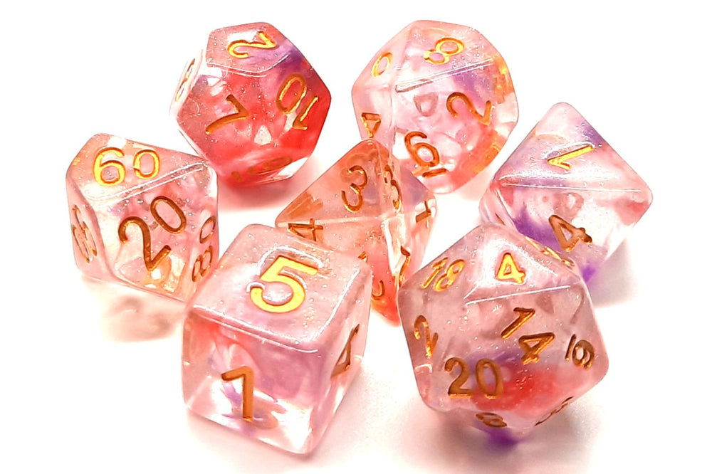 Old School Dice 7 set Luminous - Red Ruby