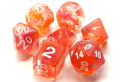 Old School Dice 7 set Nebula - Orange & Pink