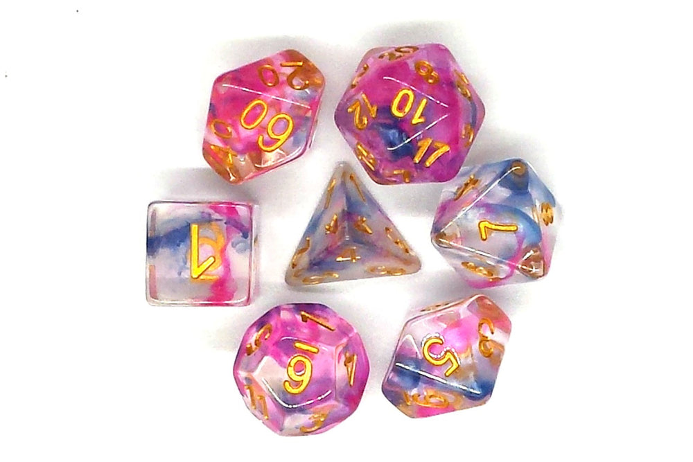 Old School Dice 7 set Nebula - Rose Red & Blue