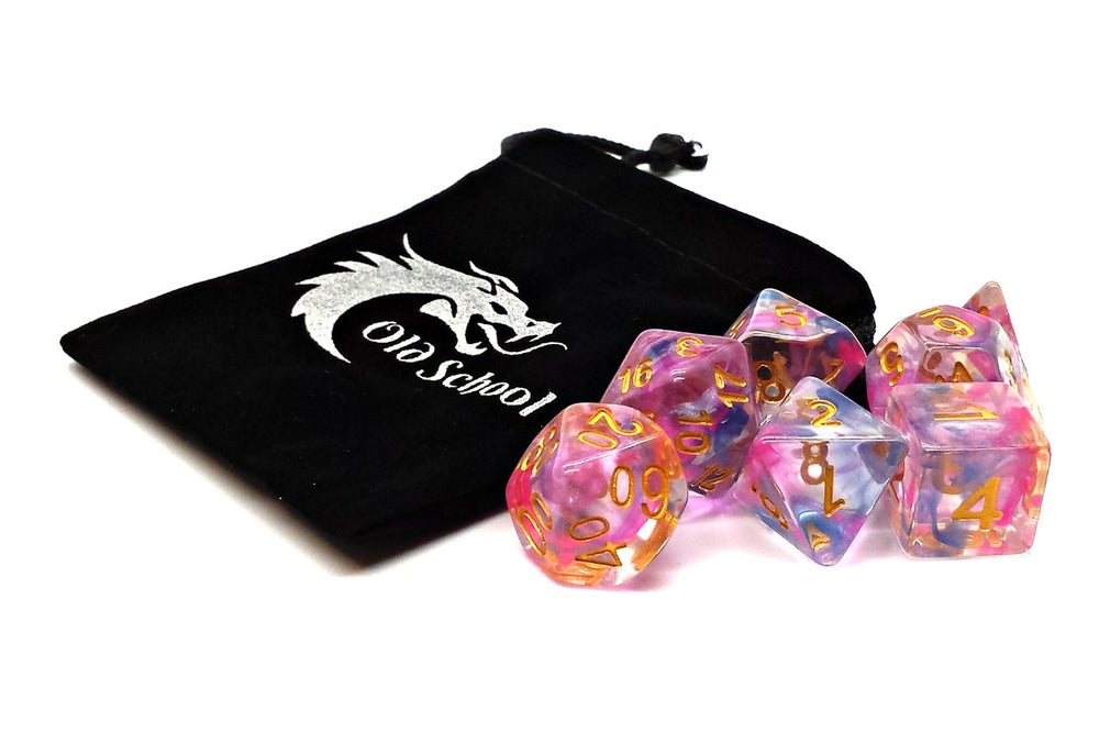 Old School Dice 7 set Nebula - Rose Red & Blue