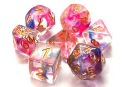 Old School Dice 7 set Nebula - Rose Red & Blue